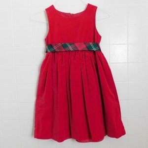 Red Velvet and Plaid Belted Girl's Dress